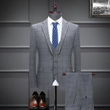 Xituodai ( Blazer + Vest + Pants )High Quality Fashion Mens Plaid Casual Business Suit High-end Social Formal Suit 3Pcs Set Groom Wedding