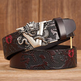 Xituodai New Male China Dragon Belt Cowskin Genuine Leather Belt for Men Carving Dragon Pattern Automatic Buckle Belt Strap For Jeans