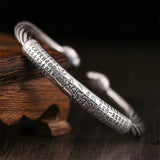 Full Silver Vintage Six Character Truth Bracelet Men's Heart Sutra Open Bracelet Vintage Twisted Wire Bracelet Men's