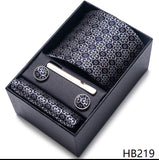 Xituodai 100% Silk Brand Tie Handkerchief Cufflink Set For Men Necktie Holiday Gift Box Blue Gold Suit Accessories Slim Wedding Gravatas