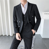 Xituodai Blazer + Vest + Pants Boutique Solid Color Double-breasted Slim Fit Business Formal Suit 2Pces and 3Pces Set Groom Wedding Dress