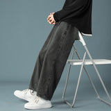 Xituodai 2022 Spring New Men's Baggy Denim Wide Leg Pants Korean Style Elastic Waist Stylish Harem Fit Jeans Skateboard Trouse Male Black