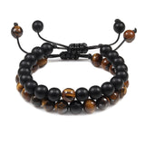 Black Lava Stone Crown Charm Tiger Eye Beads Bracelet For Men Women Braided Bracelets Handmade Adjustable Jewelry Pulseira