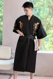 Xituodai Sleepwear Men Robe Embroidery Dragon Summer Kimono Bath Gown Sexy Nightwear Loose Bathrobe Lingerie V-Neck Oversized Loungewear