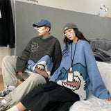 Xituodai Men's and women's sweaters turtleneck cartoon shark couple knitted sweater ins casual loose Korean version knitted pullover top