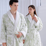 Xituodai Women and Men Sleepwear Winter Warm Nightgown Jacquard Double Layer Thicken Robe Gown Coral Fleece Lovers' Bathrobes Lingerie