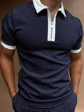 Xituodai Vintage Summer New Fashion Trend Fitness Casual Simple Polo Shirts Men Zipper Color Block Sports Patchwork Top Man Clothing