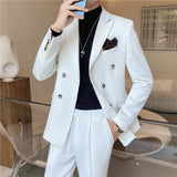 Xituodai 6XL 7XL ( Blazer + Pants ) Solid Color Plaid Stripe Luxury Male Suit 2Pces Set Formal Slim Mens Fashion Suit Groom Wedding Dress