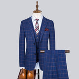 Xituodai ( Blazer + Pants + Vest ) Luxury 3 Pcs Set Men's Wedding Suit Fashion Men's Slim Plaid Business Office Suit Sets Large Size Men