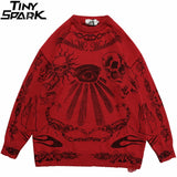 Xituodai 2022 Hip Hop Knitted Sweater Streetwear Rose Eye Scorpion Print Ripped Pullover Men Harajuku Cotton Casual Autumn Sweater Skull