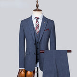 Xituodai (Jacket+Vest+Pants) New Men 's Suit 3 PCS Set Gray Blue Suits Formal Office Wear Men Brand Slim Fit Groom Wedding Suit Trousers