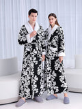 Xituodai Women and Men Sleepwear Winter Warm Nightgown Jacquard Double Layer Thicken Robe Gown Coral Fleece Lovers' Bathrobes Lingerie