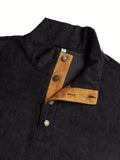 Xituodai - Corduroy Men's Casual Retro Stand Collar Thick Long Sleeve Henry Shirt, Spring Fall Top