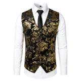 Xituodai Gold Steampunk Vest Men Suit Gilet Homme Wedding Sleeveless Slim Fit Paisley Floral Dress Vests For Men Single Buttons Waistcoat