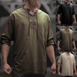 Xituodai Men Plus Size Shirt Top Ancient Viking Embroidery Lace Up V Neck Long Sleeve Shirt Top For Men&#39;s Clothing