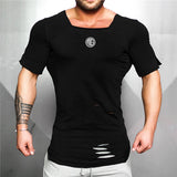 Xituodai New 2022 Cotton Men&#39;s T shirt Vintage Ripped Hole T-shirt Men Fashion Casual Top Tee Men Hip Hop Activewears Fitness Tshirt Male