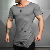 Xituodai New 2022 Cotton Men&#39;s T shirt Vintage Ripped Hole T-shirt Men Fashion Casual Top Tee Men Hip Hop Activewears Fitness Tshirt Male