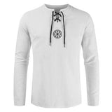 Xituodai Men Plus Size Shirt Top Ancient Viking Embroidery Lace Up V Neck Long Sleeve Shirt Top For Men&#39;s Clothing