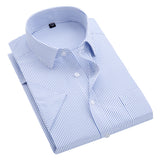 Xituodai Summer S~8xl men&#39;s striped short sleeve dress shirt square collar non-iron regular fit anti-wrinkle  pocket  male social shirt