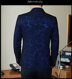 Xituodai Fashion Men&#39;s Jacquard Contrast Collar Blazer Red Black Blue Sequin Slim Blazer Men&#39;s Club Prom Dress Tuxedo Suit Coat Jacket