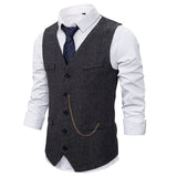 Xituodai Formal Mens Suit Vest 2022 New Casual Chain Solid Color Business Tweed Vest Gilet Homme Costume Waistcoat For Wedding Groomsmen