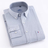 Xituodai Men&#39;s Casual 100% Cotton Oxford Striped Shirt Single Patch Pocket Long Sleeve Standard-fit Comfortable Thick Button-down Shirts