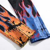 Xituodai Men&#39;s fashion letters flame black printed jeans Slim straight colored painted stretch pants