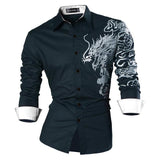 Xituodai Sportrendy Men&#39;s Shirt Dress Casual Long Sleeve Slim Fit Fashion Dragon Stylish JZS041