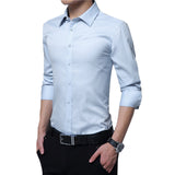 Xituodai Men Fashion Blouse Shirt Long Sleeve Business Social Shirt Solid Color Turn-neck Plus Size Work Blouse Brand Clothes