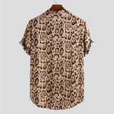 Xituodai 2022 New Short Sleeve Leopard Print Shirt Men Lapel Neck Loose Button Up Blouse Breathable Summer Streetwear Sexy Shirts Men