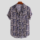 Xituodai 2022 New Short Sleeve Leopard Print Shirt Men Lapel Neck Loose Button Up Blouse Breathable Summer Streetwear Sexy Shirts Men