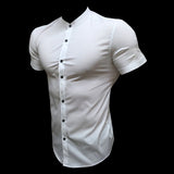 Xituodai New Summer Men Fashion Short Sleeve Solid Shirt Slim Fit Male Social Business Dress Shirt Brand Mens Gym Fitness Sports Clothing