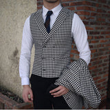 Xituodai Men&#39;s Houndstooth Blazer Suits Houndstooth Jaket for Wedding Suits Formal Tweed Tuxedos Custom Made Man Suits Jacket+pants+vest