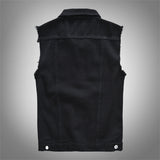 Xituodai New Men&#39;s Fashion Casual Black Hooded Sleeveless Vest Denim Vest Jacket Street Punk Style Denim Vest Multiple Size Options M-6XL