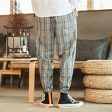 Xituodai MrGoldenBowl Men&#39;s Plaid Straight Harem Pants Korean Man Loose Ankle-Length Trousers College Streetwear Male Casual Sweatpants