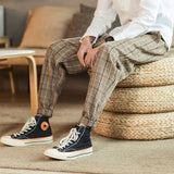 Xituodai MrGoldenBowl Men&#39;s Plaid Straight Harem Pants Korean Man Loose Ankle-Length Trousers College Streetwear Male Casual Sweatpants