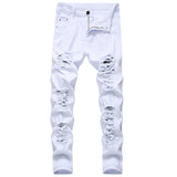 Xituodai New Arrival Men&#39;s Cotton Ripped Hole Jeans Casual Slim Skinny White Jeans men Trousers Fashion Stretch hip hop Denim Pants Male