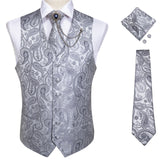 Xituodai New Teal Green Paisley 100% Silk Formal Dress Vest Men Waistcoat Vest Wedding Party Vest Tie Brooch Pocket Square Set DiBanGu