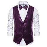 Xituodai Shiny Gold Sequin Sparkling Waistcoat Men Slim Fit V Neck 2 Pieces Mens Vest with Bowtie Wedding Party Stage Prom Costume Gilet