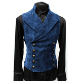 Xituodai Mens Double Breasted Gothic Steampunk Velvet Vest Stand Collar Medieval Victorian Black Waistcoat Men Stage Cosplay Prom Costume