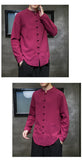 Xituodai 2022 Linen Shirts Men Clothing Chinese Style Long Sleeve Retro Buttoned Shirt Solid Color Stand-up Collar Loose Plus Size Tops