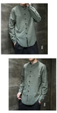 Xituodai 2022 Linen Shirts Men Clothing Chinese Style Long Sleeve Retro Buttoned Shirt Solid Color Stand-up Collar Loose Plus Size Tops