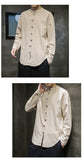 Xituodai 2022 Linen Shirts Men Clothing Chinese Style Long Sleeve Retro Buttoned Shirt Solid Color Stand-up Collar Loose Plus Size Tops