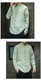 Xituodai 2022 Linen Shirts Men Clothing Chinese Style Long Sleeve Retro Buttoned Shirt Solid Color Stand-up Collar Loose Plus Size Tops