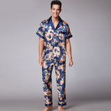 Xituodai Autumn Summer Loungewear Short Sleeves Long Pants Pajama Set Men Printed Satin Silk Pyjamas Male Pajamas Pijama Sleepwear