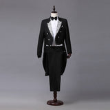 Xituodai Men White Black Red Jacquard Lapel Tail Coat Stage Singer Costume Homme Wedding Groom Prom Tuxedo Suits Men Suit (Jacket+Pants)
