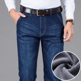 Xituodai Classic Style Winter Men&#39;s Warm Business Jeans Fashion Casual Denim Stretch Cotton Thick Fleece Denim Pants Male Brand Trousers