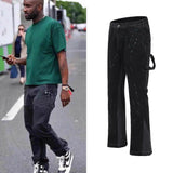 Xituodai Urban Streetwear Flare Pants Black Wide Leg Jeans Hip Hop Splashed Ink Trousers Men Patchwork Slim Fit Denim Pants for Men