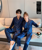 Xituodai Solid Color Sleepwear Silk Satin Pajamas Couple Set Long Button-Down Pyjamas Suit Pijama Women Men Loungewear Plus Size Pj Set