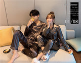 Xituodai Solid Color Sleepwear Silk Satin Pajamas Couple Set Long Button-Down Pyjamas Suit Pijama Women Men Loungewear Plus Size Pj Set